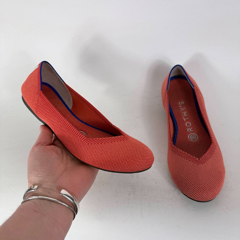 Rothy's The Ballet Flats Women's 6 Orange Knit Comfort Slip On Round Toe Shoes